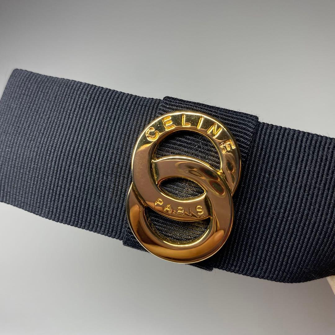 CELINE セリーヌ バレッタ 髪留め ロゴ ブラック ゴールド