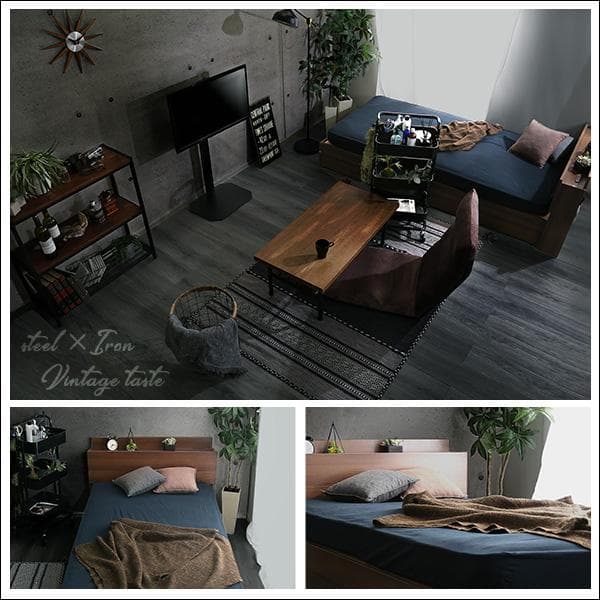 【送料無料】棚・収納付きヴィンテージチェストベッド ダブル【BROOK】