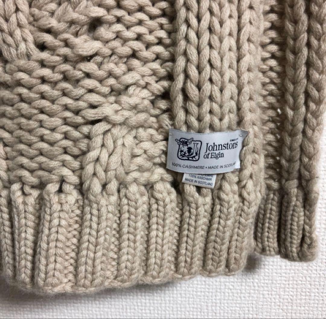 ジョンストンズ　カシミヤ100%　ケーブル編み　ロング マフラー　ユニセックス