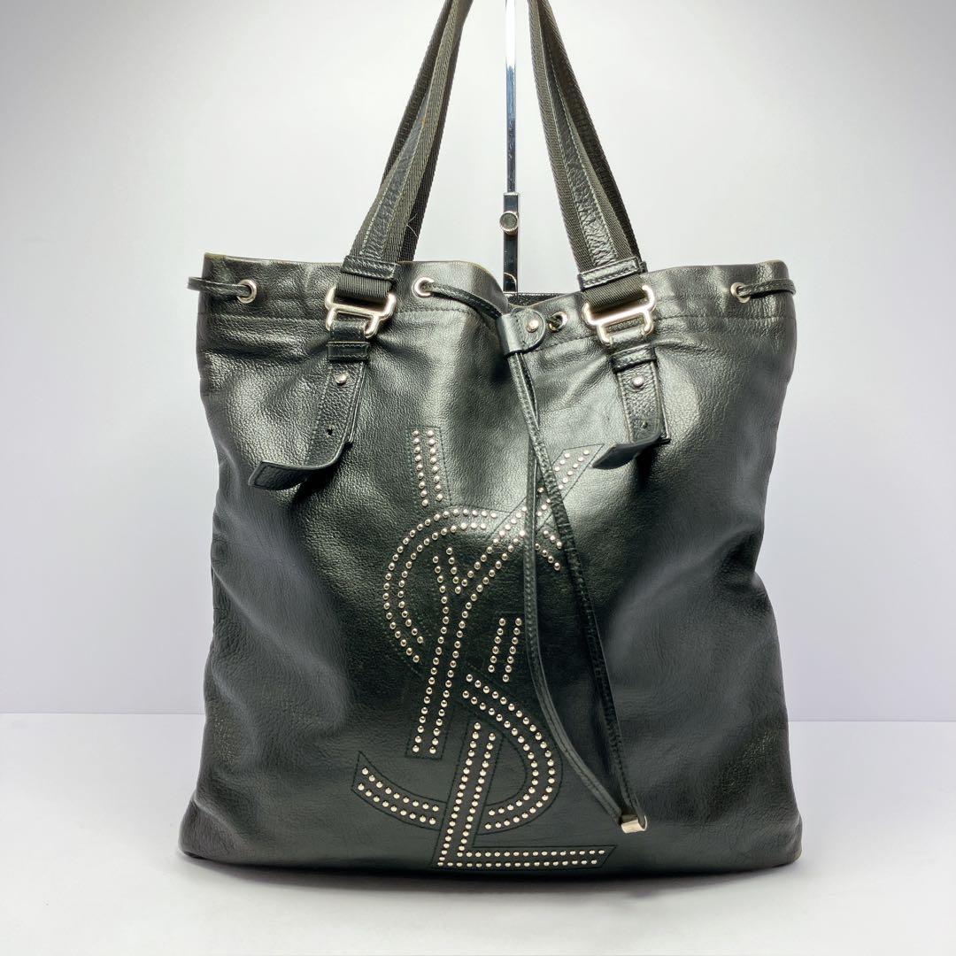3334◯ YSL イヴ・サンローラン ブラックレザートートバッグ