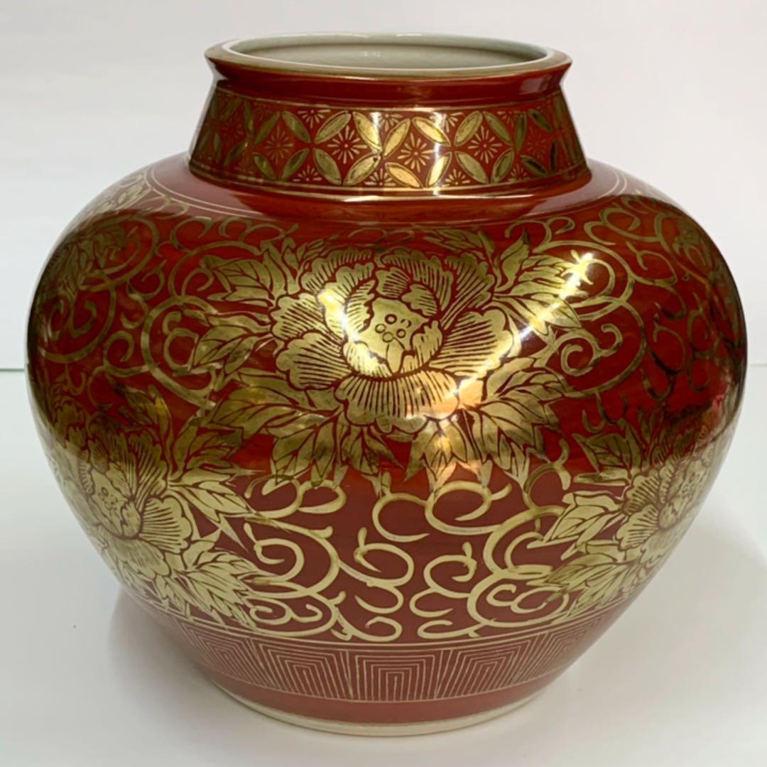 【花瓶7】九谷焼　永楽　牡丹唐草　8号　泰久