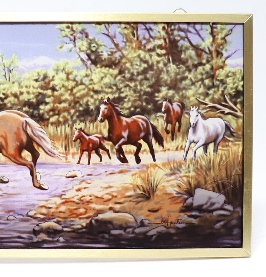 ジョー・ハウトマン ヴィンテージ ステンドグラス 野生の走る馬 絵画 美術館