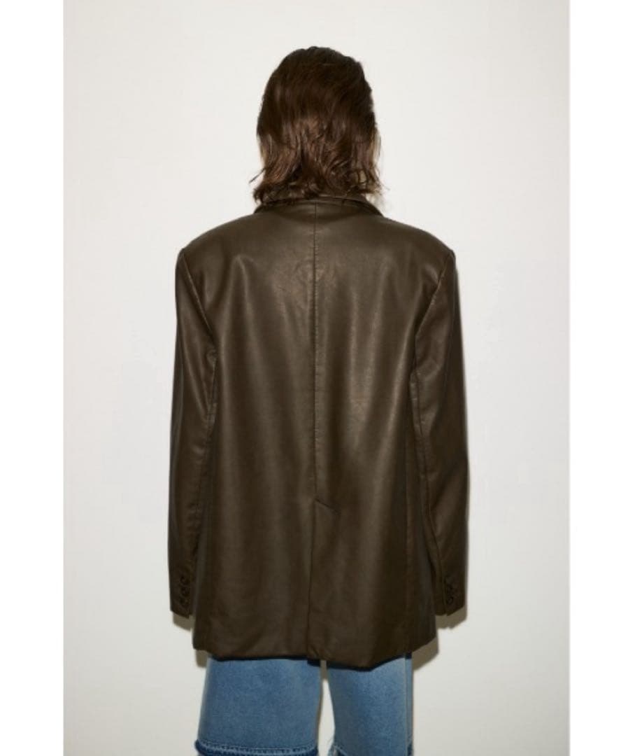 ダークブラウン フェイクレザー ボキシー ジャケット