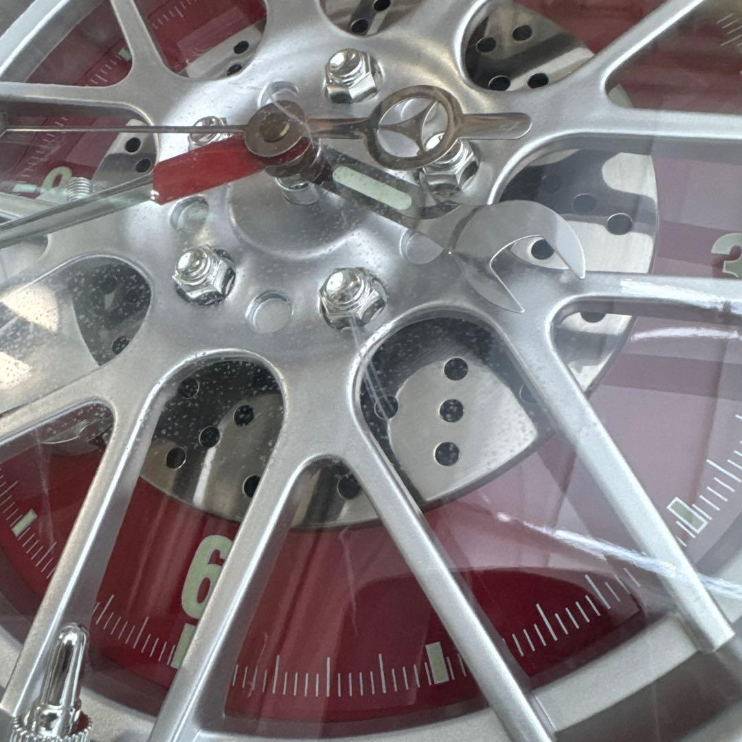 ホイールデザイン 掛時計 シルバー 赤