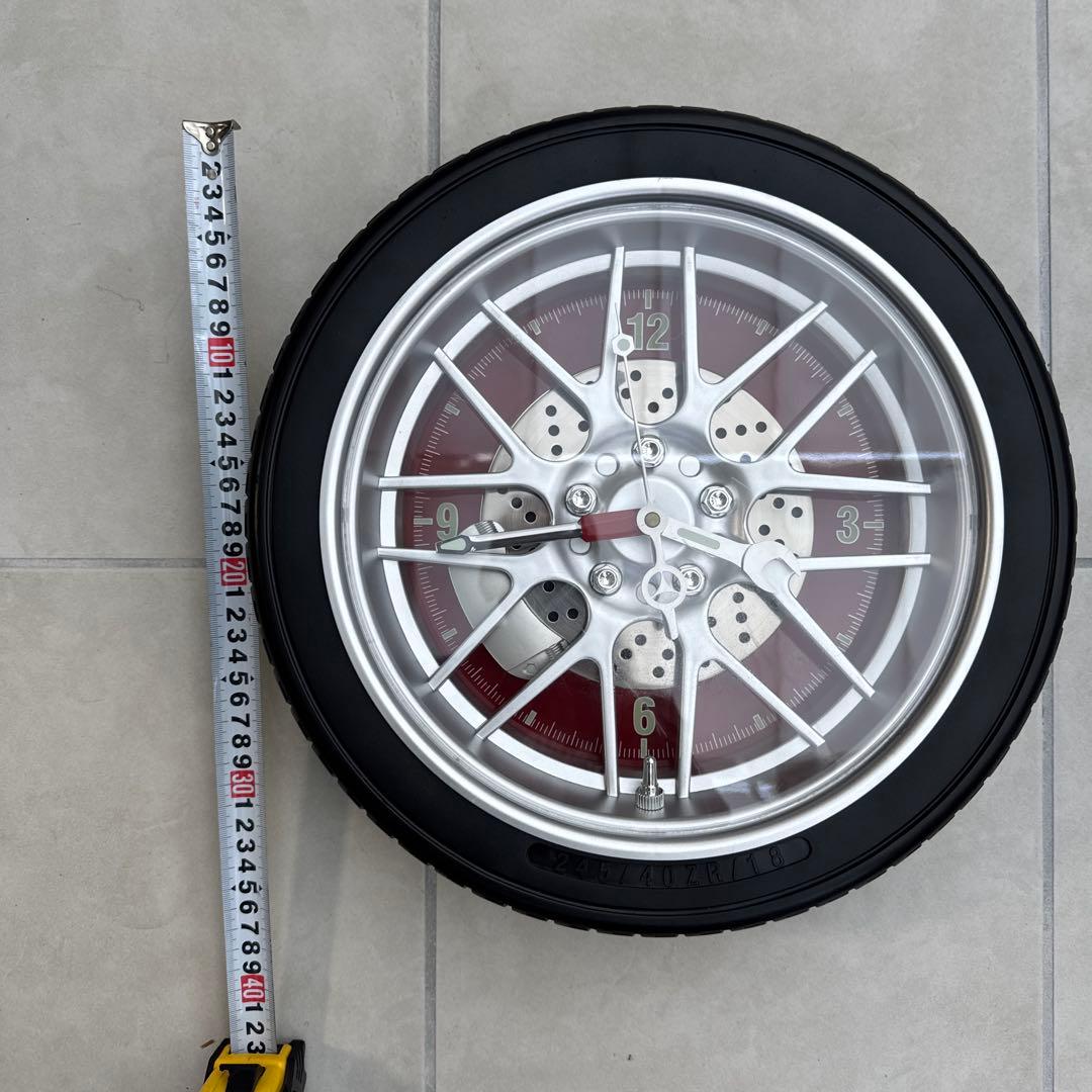 ホイールデザイン 掛時計 シルバー 赤