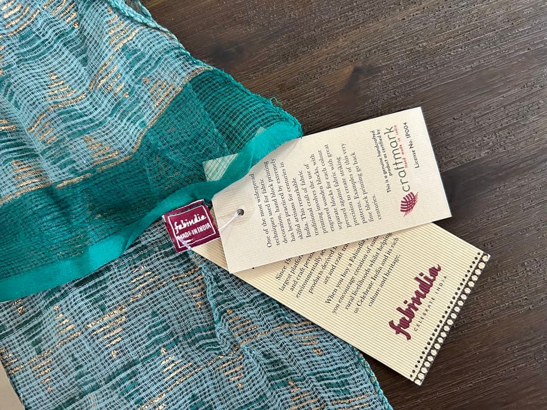 サリー 簡単着用 ワンタッチ Fabindia グリーン系