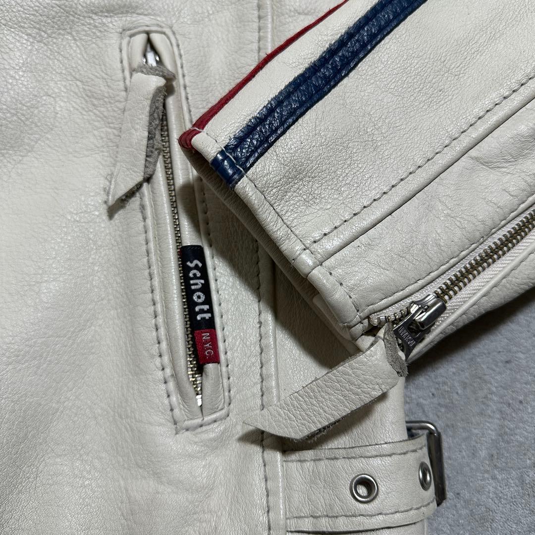 メンズL✨　クラシックレーサー　Schott　シングルライダース　牛革　ホワイト