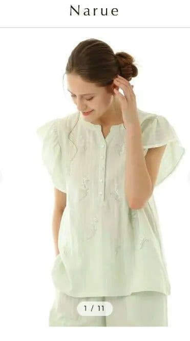◎新品未使用タグ付き　narue　ナルエー　パジャマ　すずらん刺繍　グリーン系