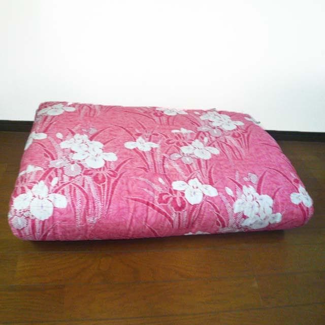 寝具 敷布団 シングル 和式 昔ながら 花柄 あやめ ピンク 美品(T06)