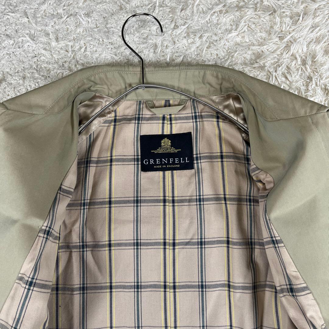 GRENFELL グレンフェル 英国製 裏地チェック ステンカラーコート 38M