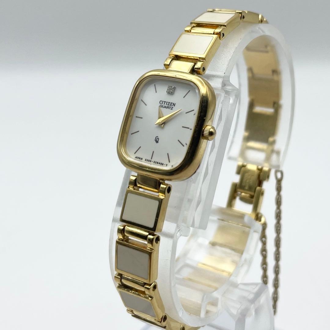 シチズン 1Pダイヤ レディース腕時計 クォーツ ゴールド スクエア 稼働品