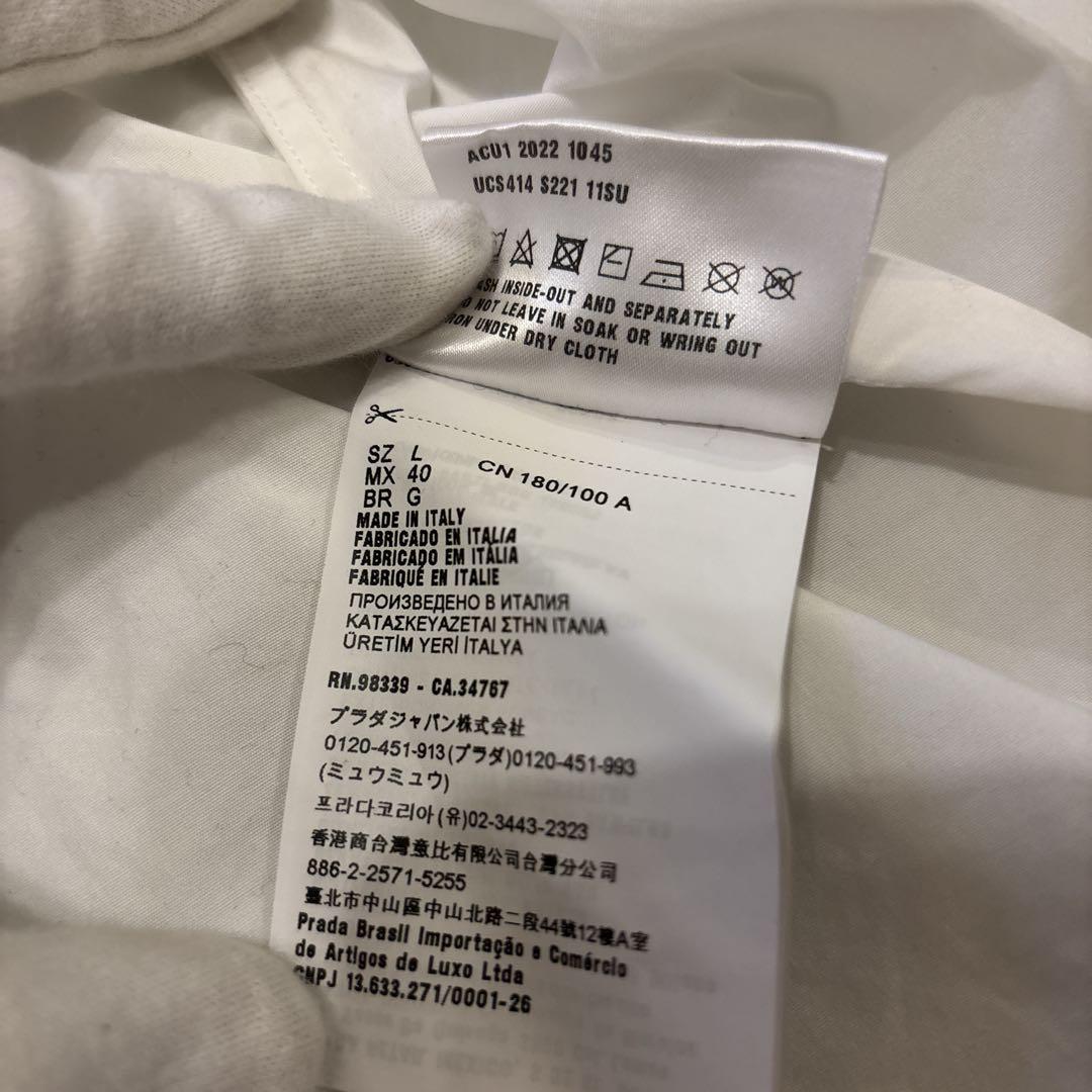 PRADA 2022ss コットン　プリントシャツ 36 白　半袖　Lサイズ