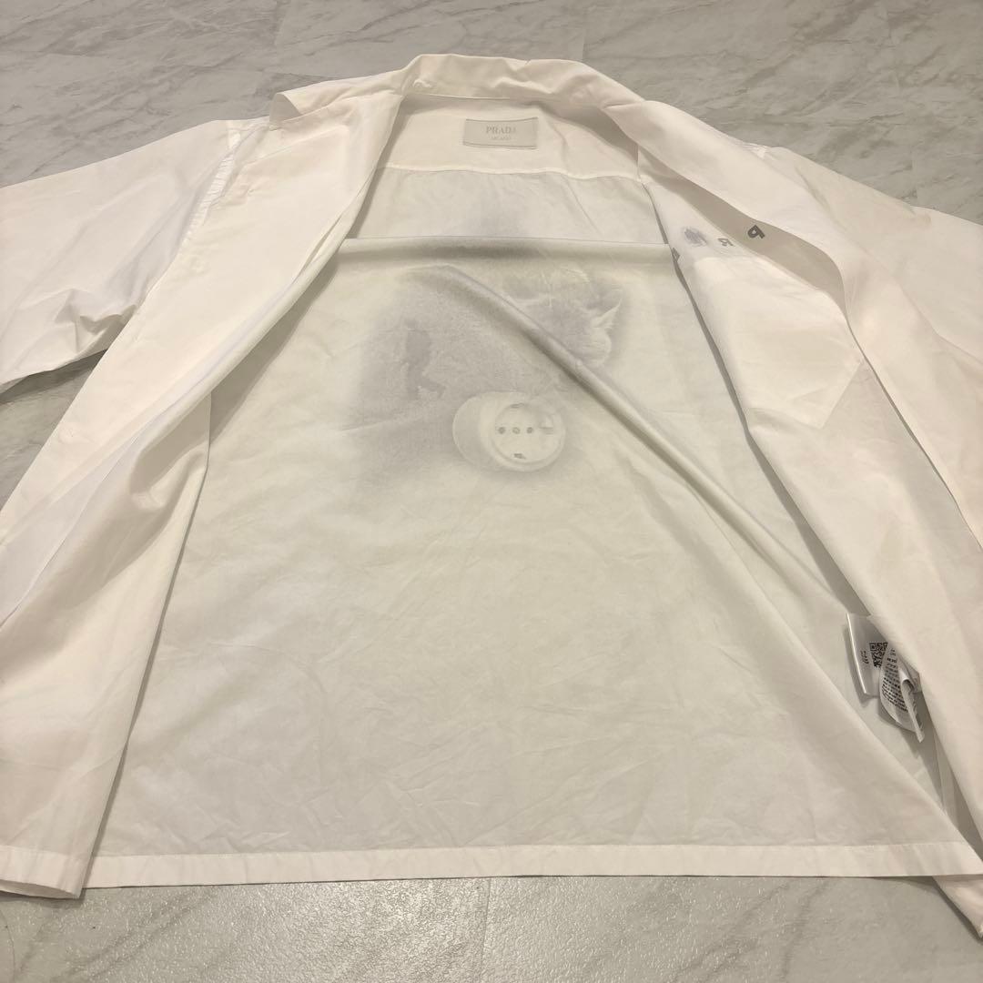 PRADA 2022ss コットン　プリントシャツ 36 白　半袖　Lサイズ