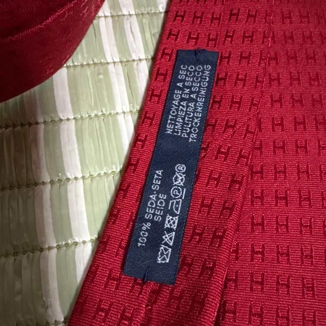 エルメス　HERMES ネクタイ　H柄　ビジネス　スーツ用　赤　レッド　シルク