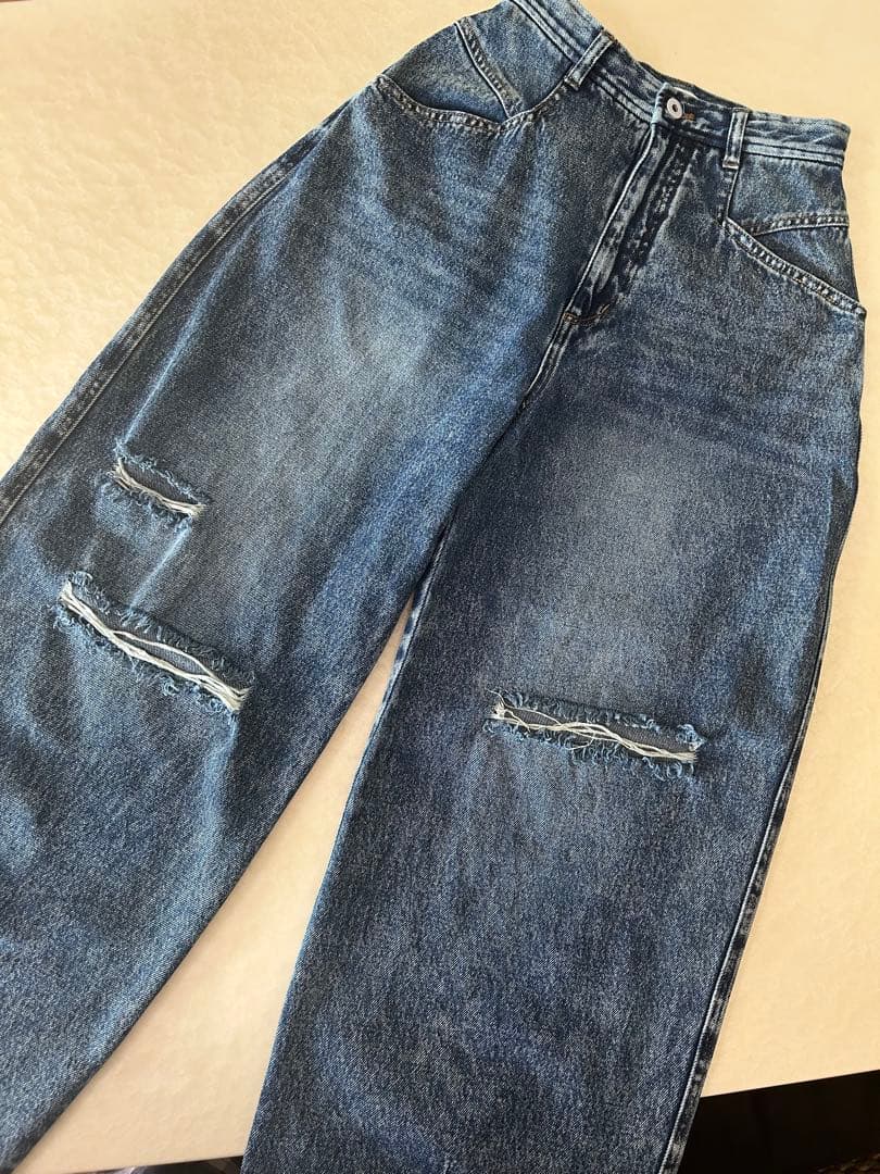 美品★ HEART PATCH DAMAGE DENIM PANTS