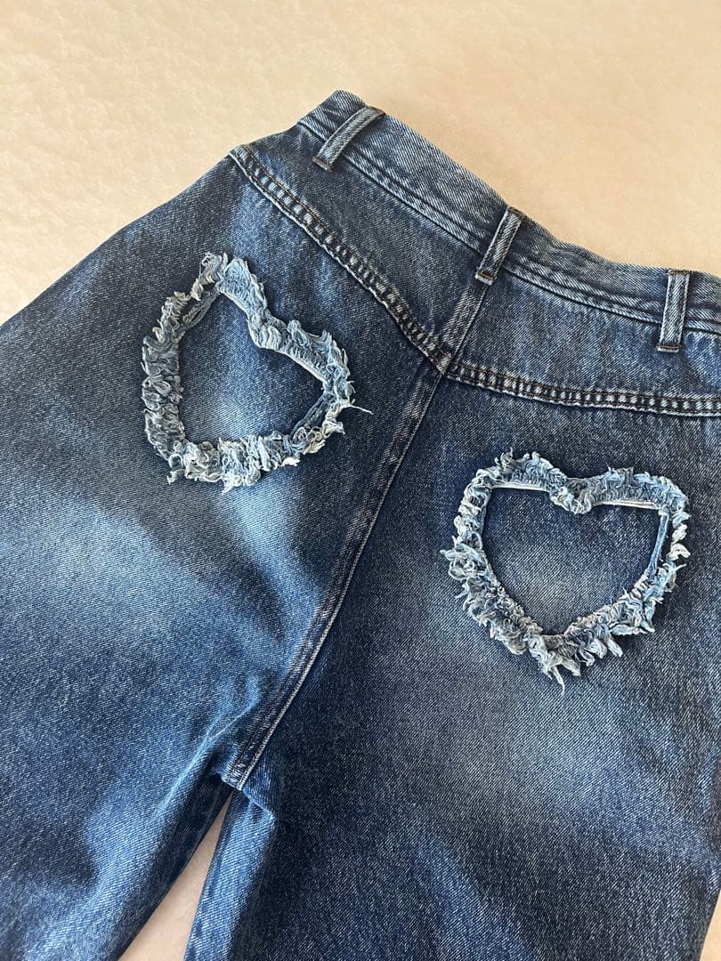 美品★ HEART PATCH DAMAGE DENIM PANTS