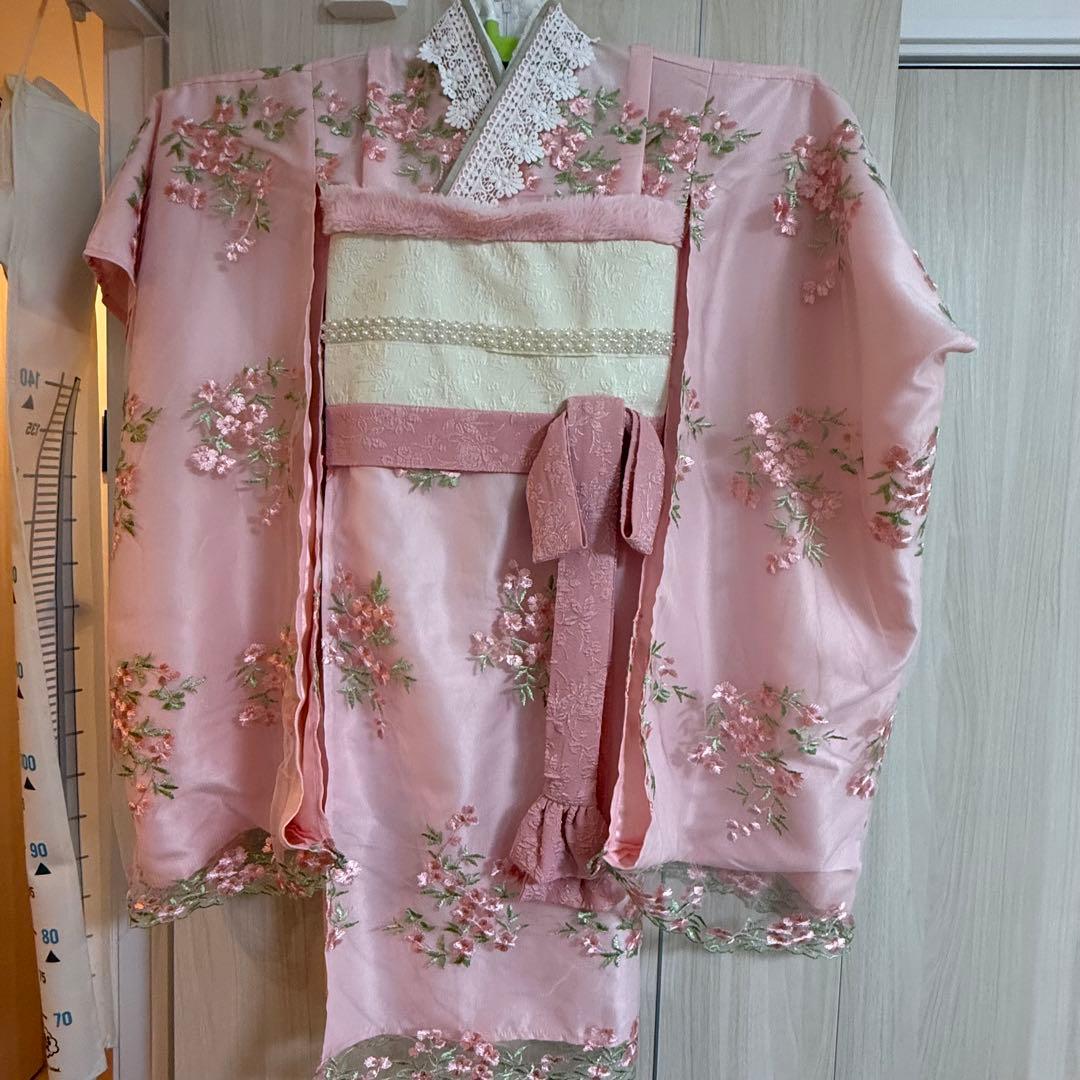 り*ご様 キャサリンコテージ　オールインワン着物　桜柄ピンク着物 120cm