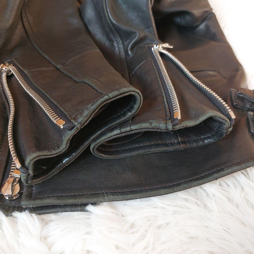 BACCA ラムレザー ダブルライダースジャケット クロップド丈 ブラック