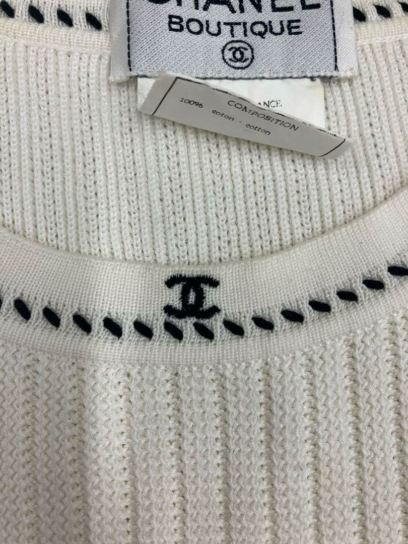 シャネルレディース ノースリーブ ニット CHANELホワイト白 【中古品】　Y