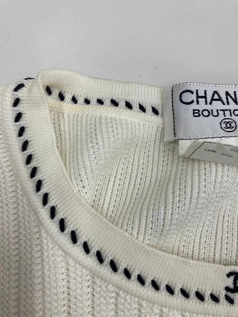 シャネルレディース ノースリーブ ニット CHANELホワイト白 【中古品】　Y