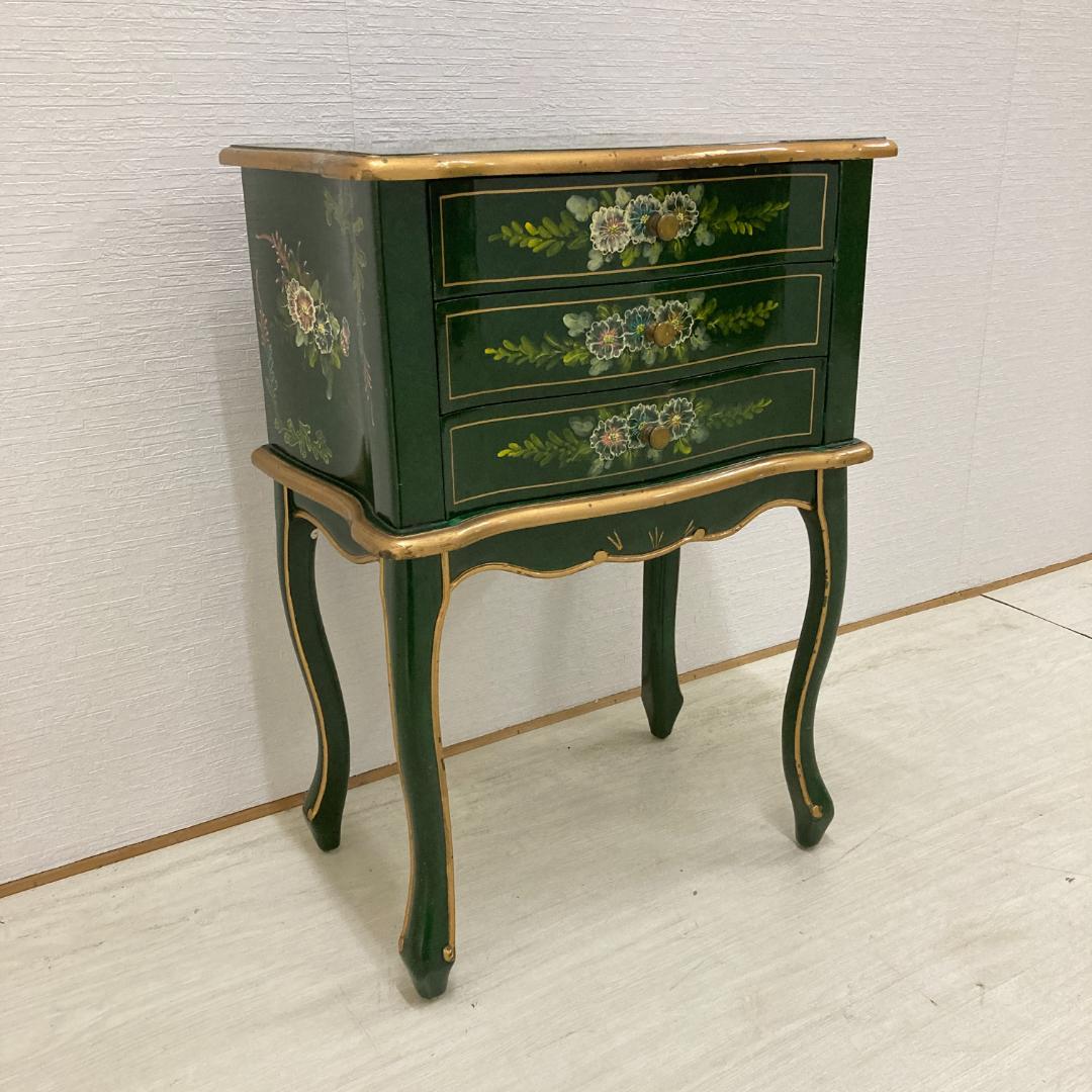 アンティーク調　猫脚　花柄　サイドチェスト　キャビネット　電話台　サイドボード