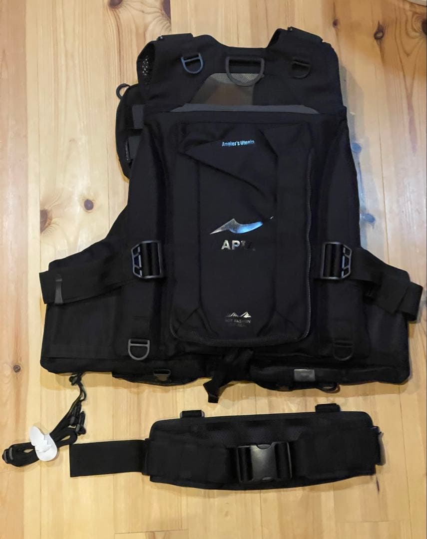 アピア　アングラーズサポート　ベスト　ブラック&ブラック　ハードポーチ付き
