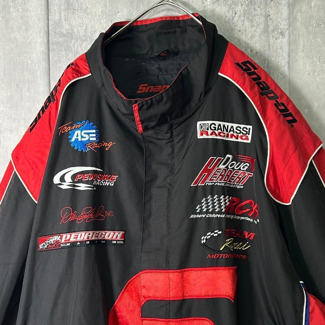 激レア snap on レーシング ブルゾン 刺繍 ジャケット 黒 赤 XL