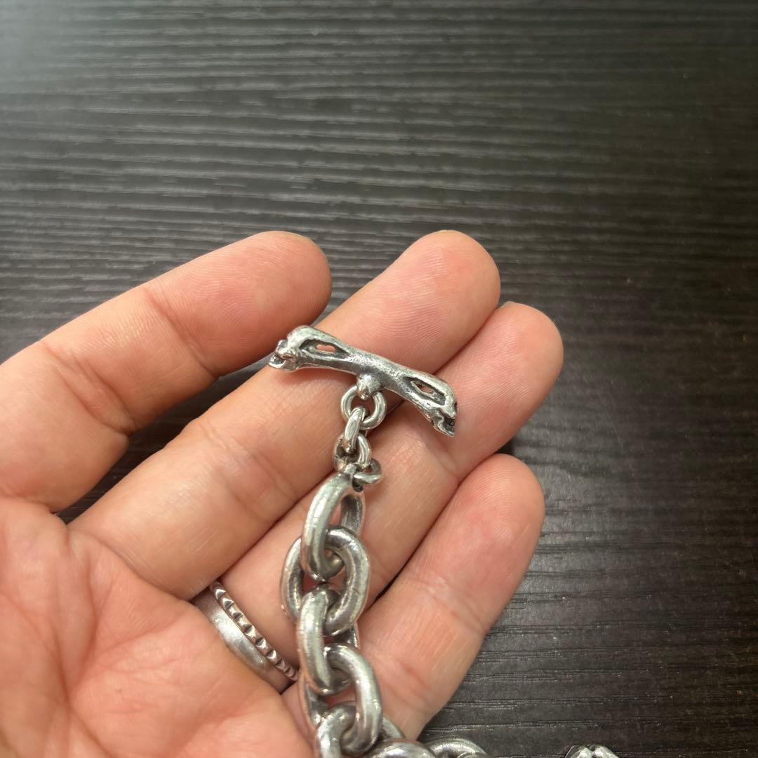 スカルTバー&ボーン丸カン　極太チェーンブレスレット