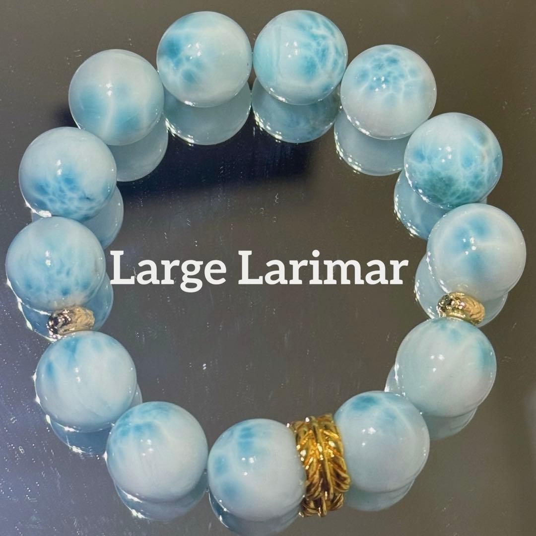 天然無処理14.5㎜大玉の高品質ラリマーブレスレット　おまけ付