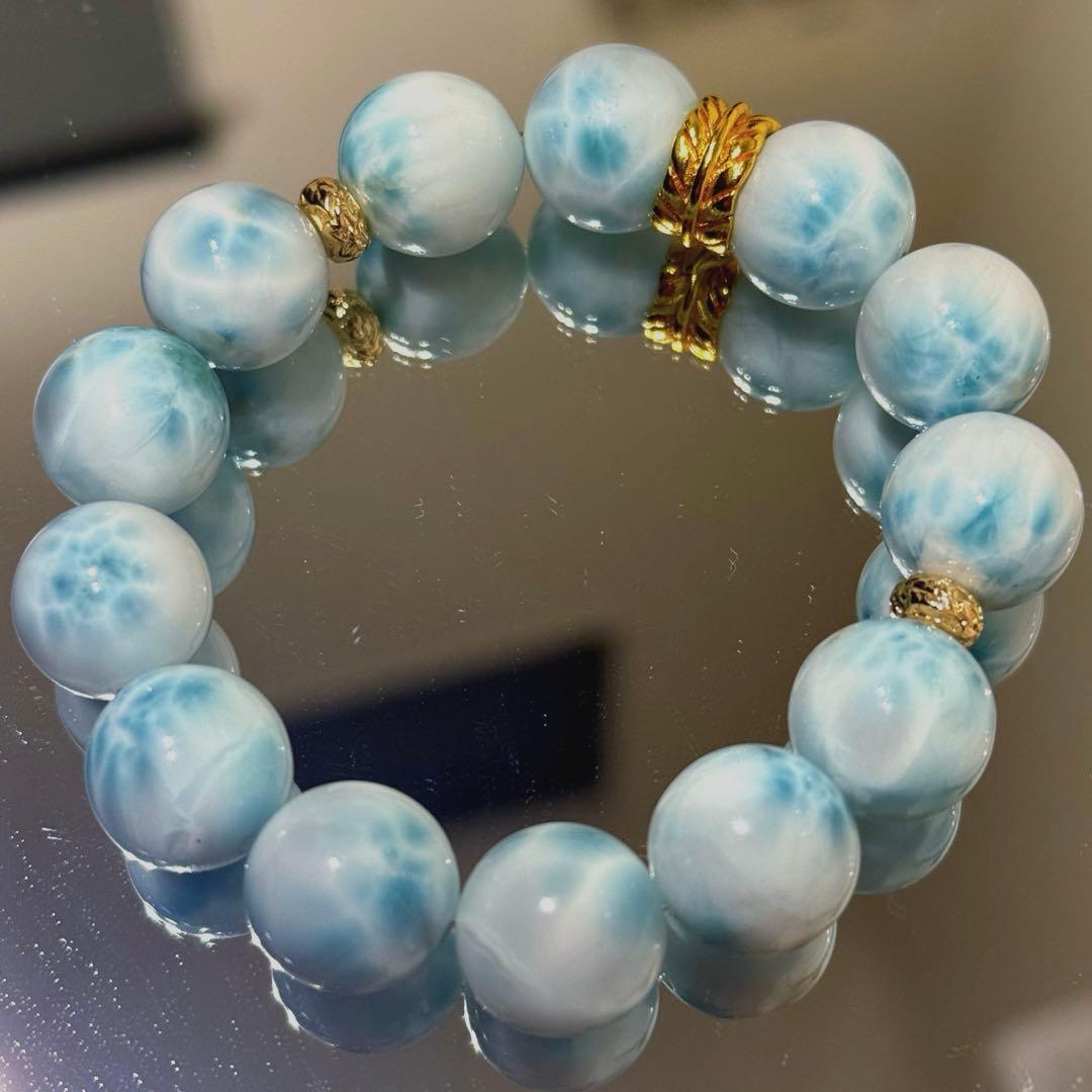 天然無処理14.5㎜大玉の高品質ラリマーブレスレット　おまけ付