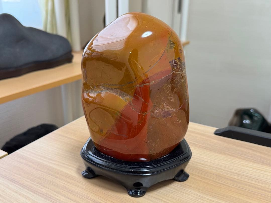 佐渡赤玉石 赤玉石 赤石 錦紅石 錦石 五色石 鑑賞石 水石 盆石 台座付き