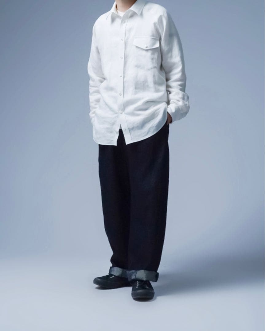 wafu リネンデニム ワイドイージーパンツ ／ ダークインディゴ
