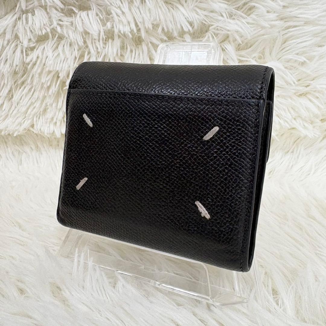 希少✨ メゾンマルジェラ 三つ折り財布 4ステッチ レザー ブラック ブラック