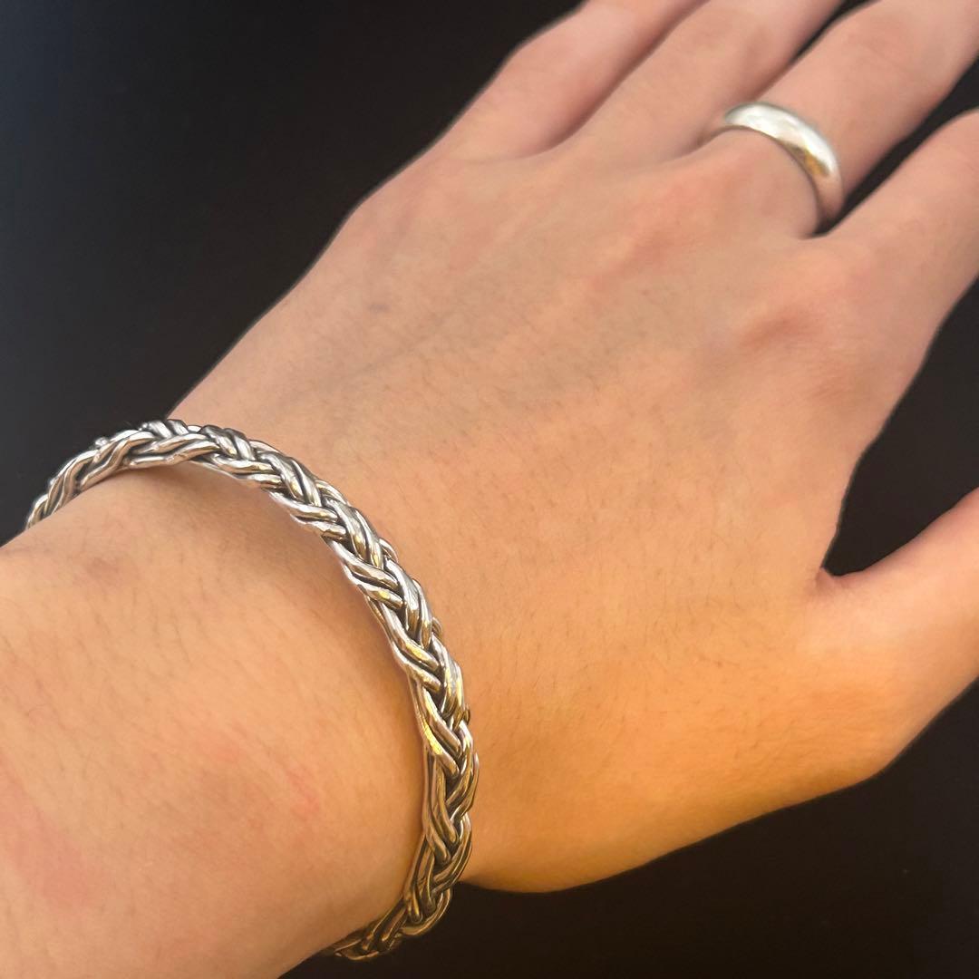 シルバー925 Silver デザインヘビーバングル/軽研磨仕上げ/ブレスレット