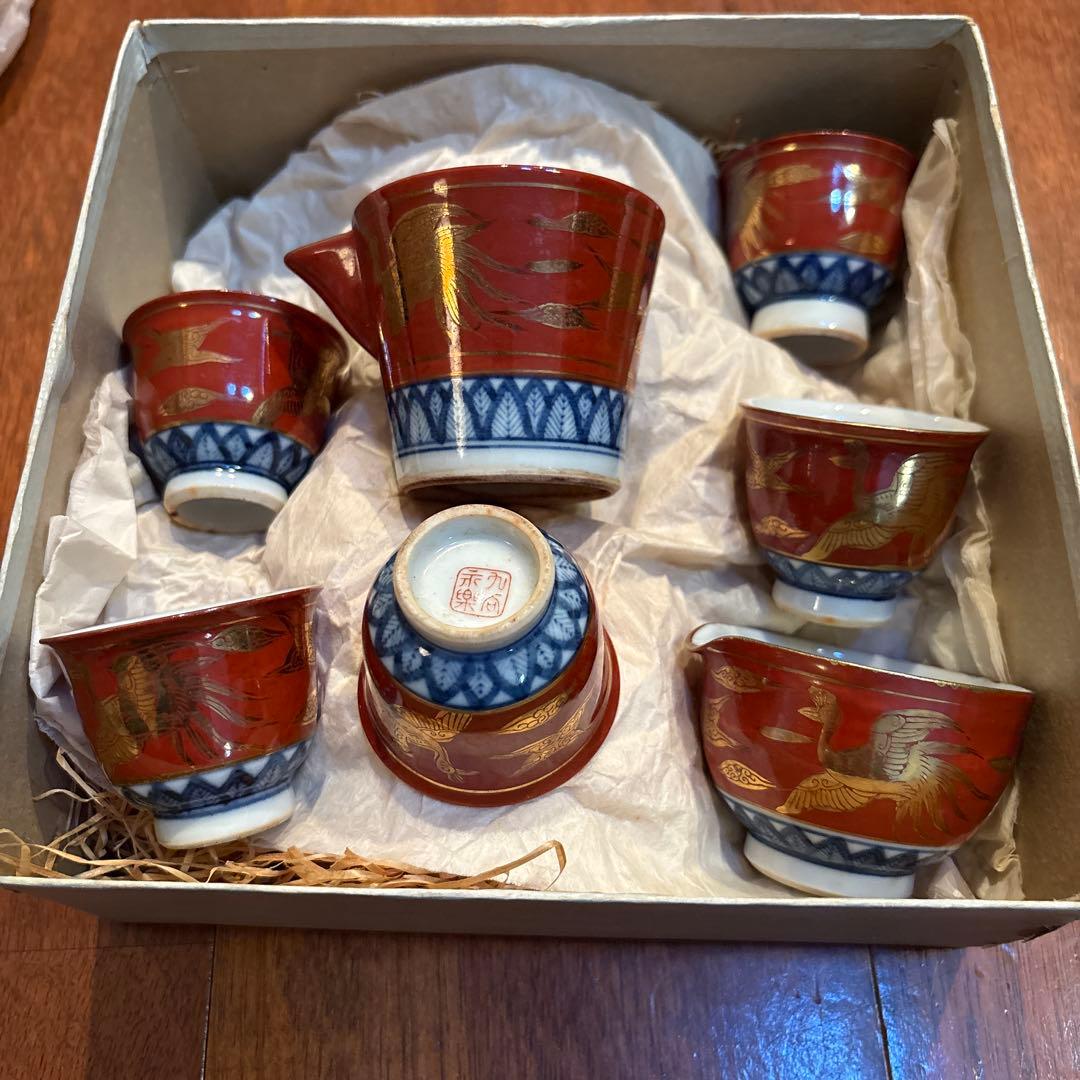 九谷焼　永楽　明治期　煎茶器揃　7点セット　アンティーク　古器 年代物