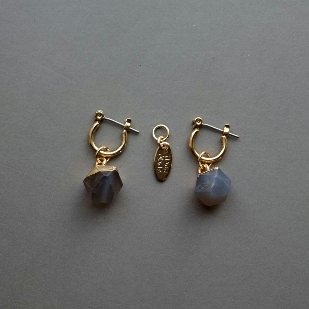 天然石グレーアゲート×チェコビーズピアス　ハンドメイドピアス