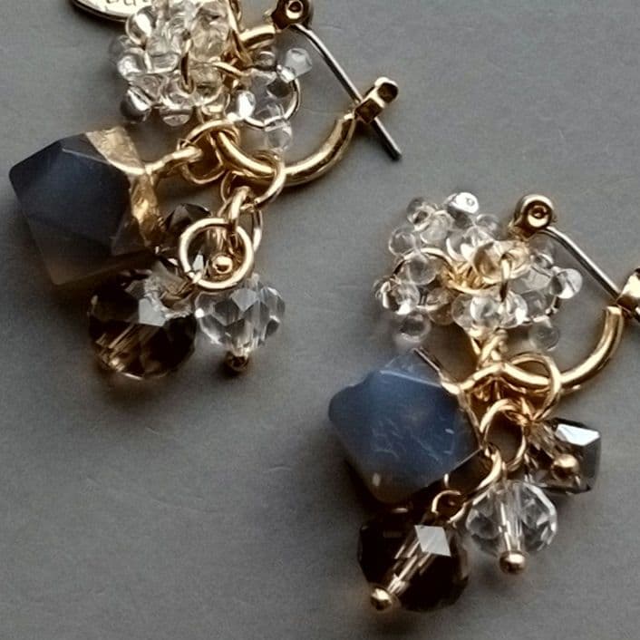 天然石グレーアゲート×チェコビーズピアス　ハンドメイドピアス