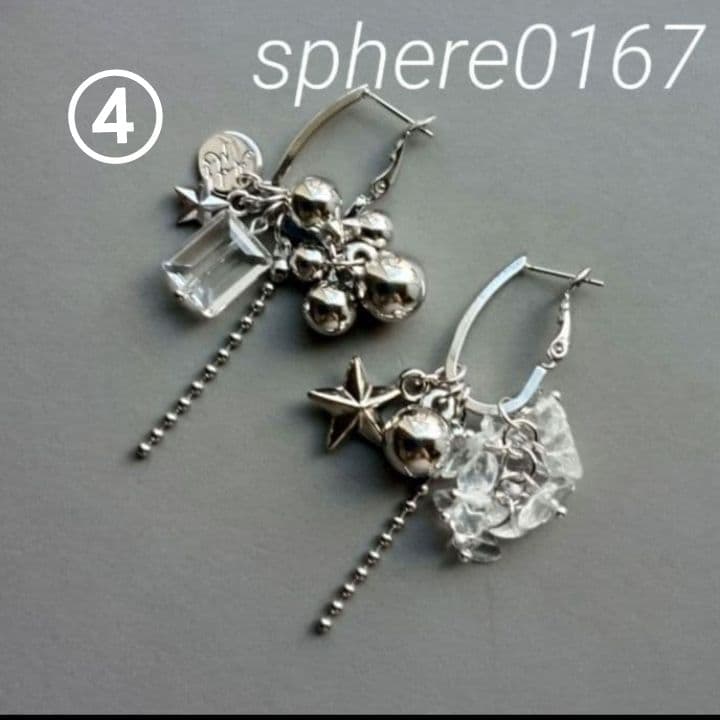 天然石グレーアゲート×チェコビーズピアス　ハンドメイドピアス