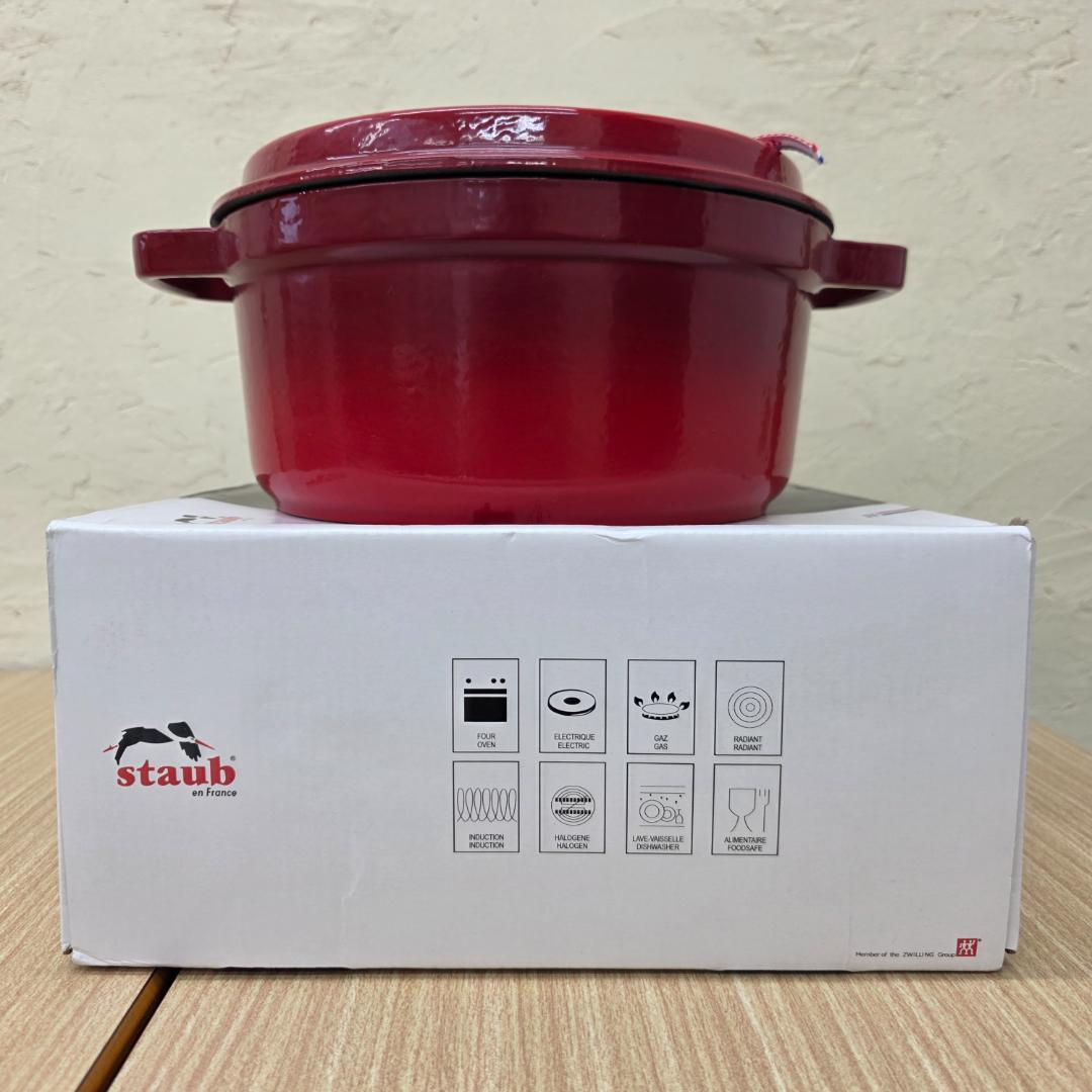 STAUB ココットラウンド鋳鉄製 両手鍋 24cm 赤