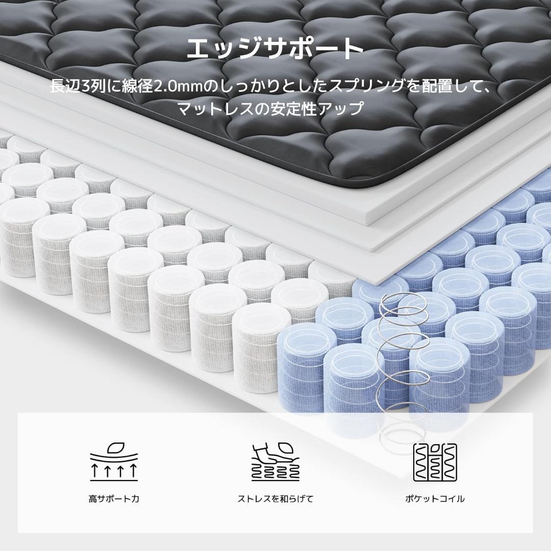 極厚20cm マットレス シングル 硬め コイルマットレス 敷き布団 体圧分散