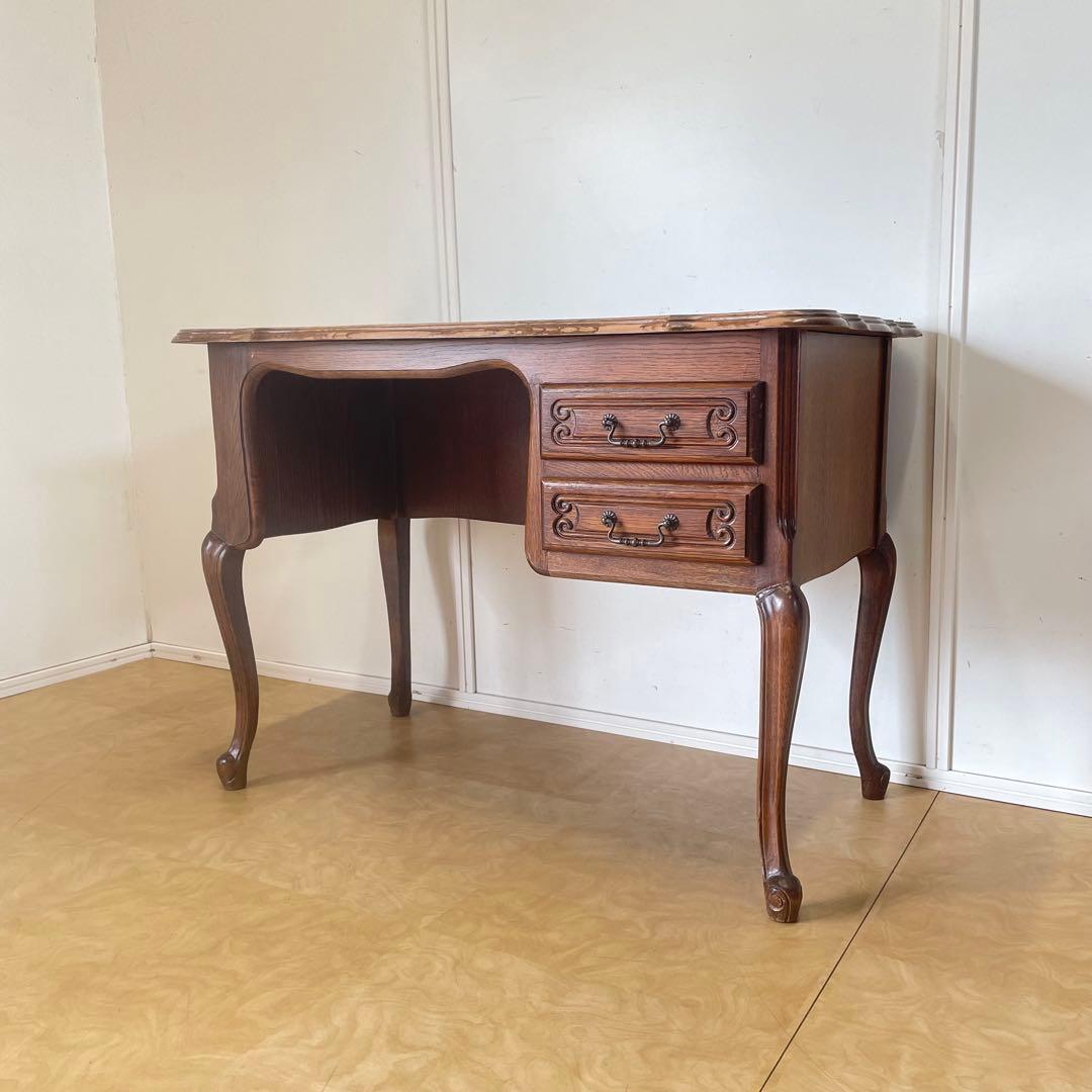 ルーマニア製 オーク材 猫脚 デスク 机 作業台 引き出し アンティーク