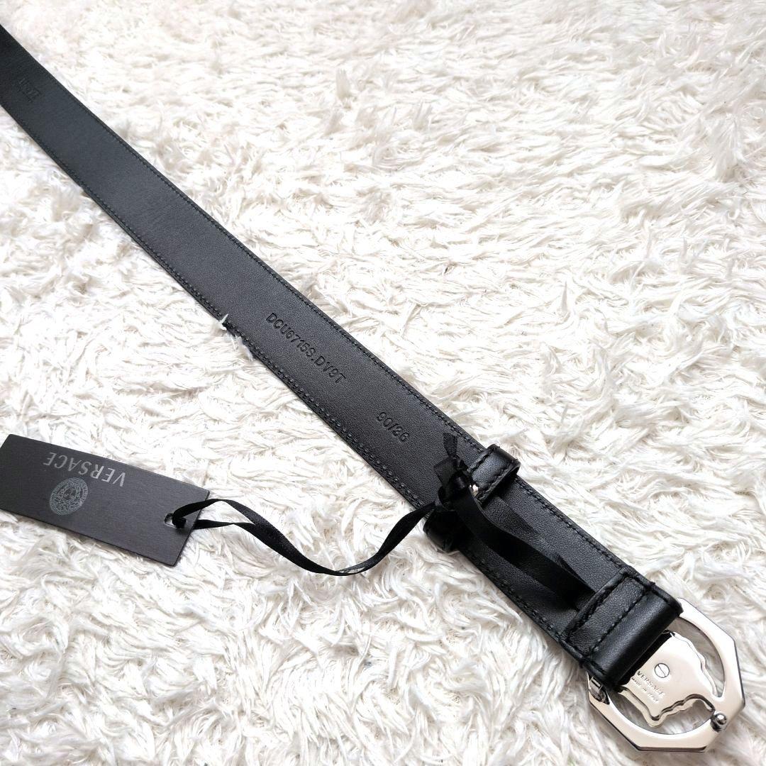 【未使用 タグ,保存袋付き】ヴェルサーチ　メデューサ　レザーベルト　シルバー