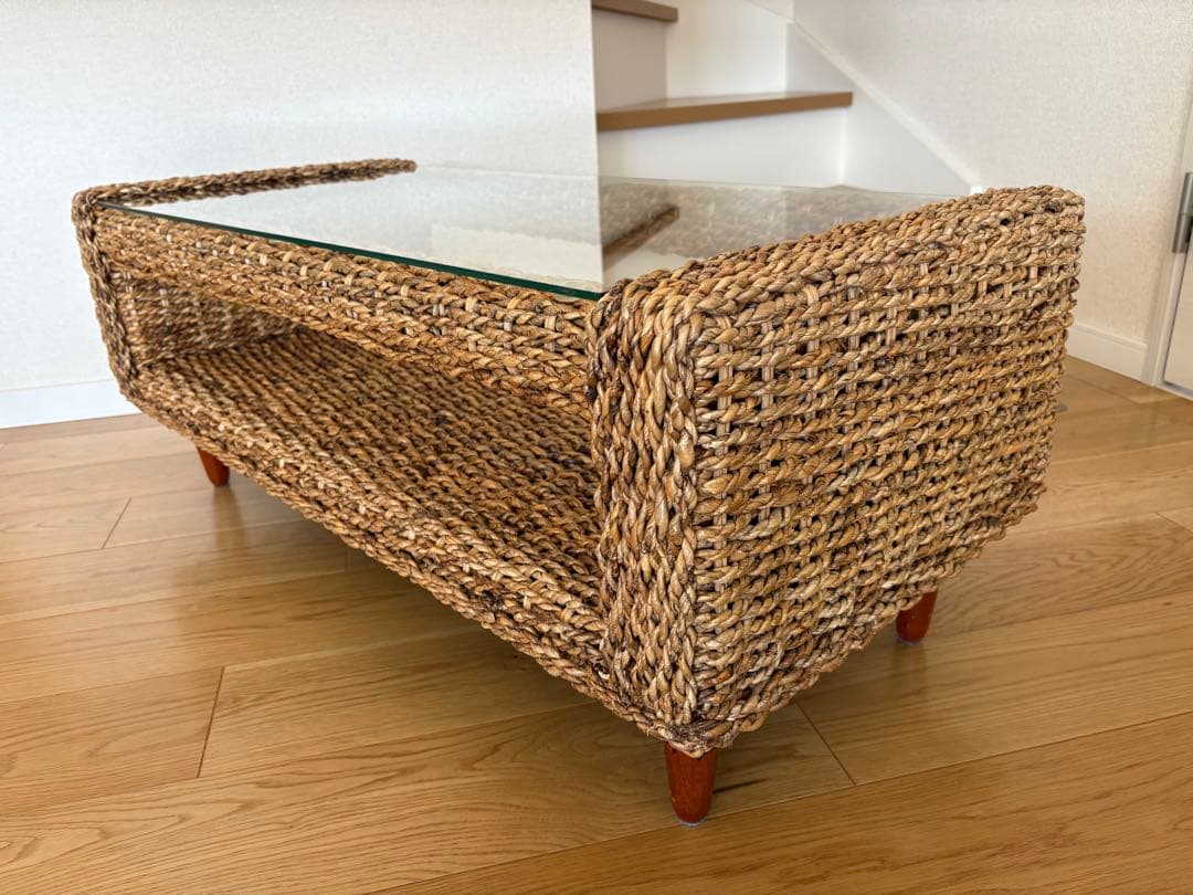 ガラステーブル ローテーブル ガラス アジアン家具 エスニック アバカ w100