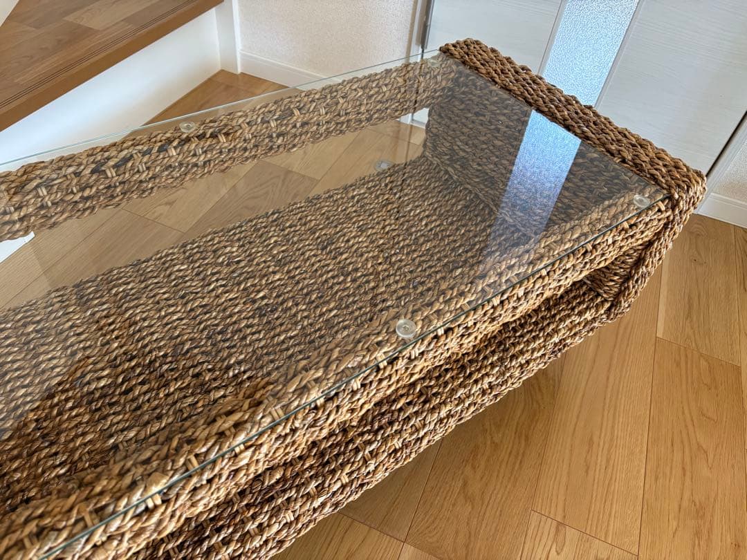 ガラステーブル ローテーブル ガラス アジアン家具 エスニック アバカ w100