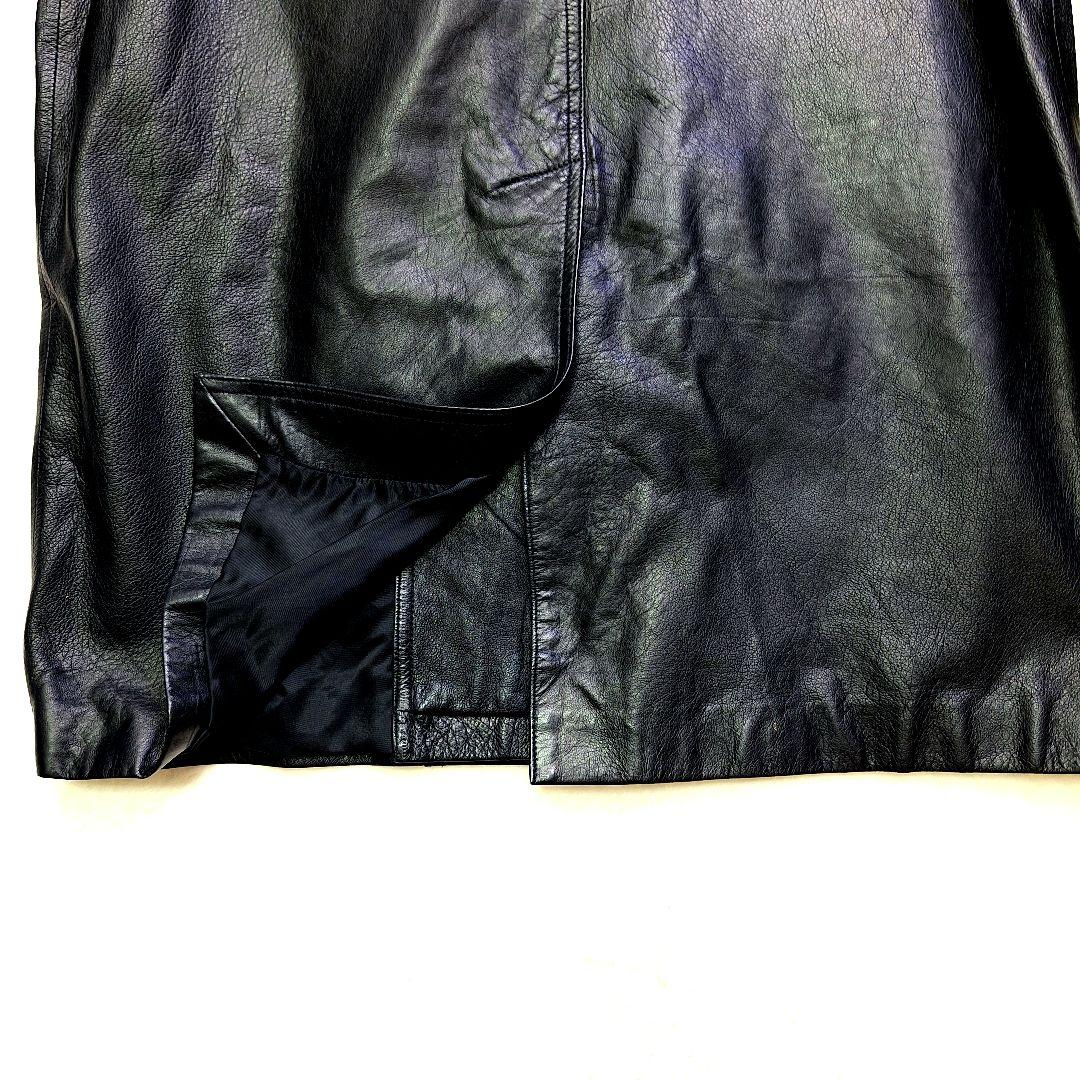 【美品】★レザー トレンチコート ブラック 黒 羊 ロングコート　M