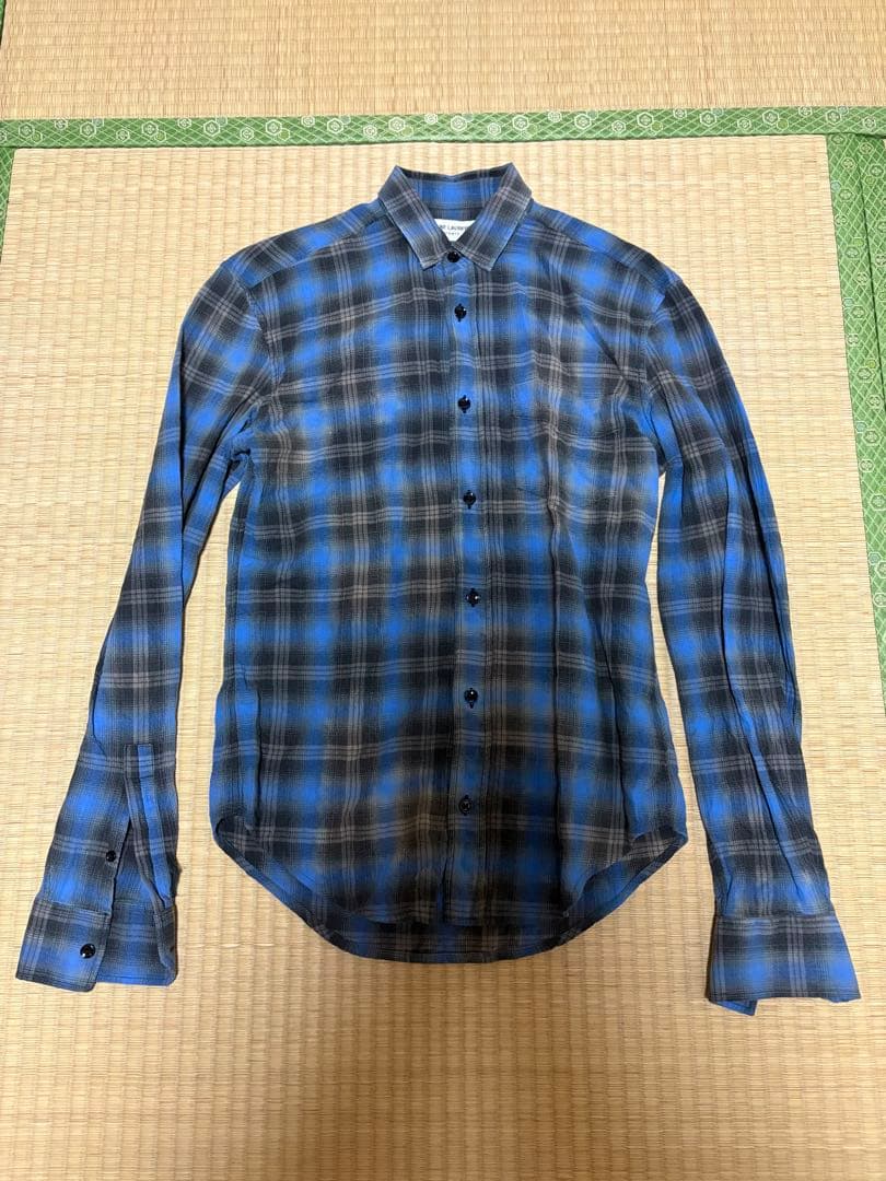 SAINT LAURENT 長袖ネルシャツ 青と黒チェック XS