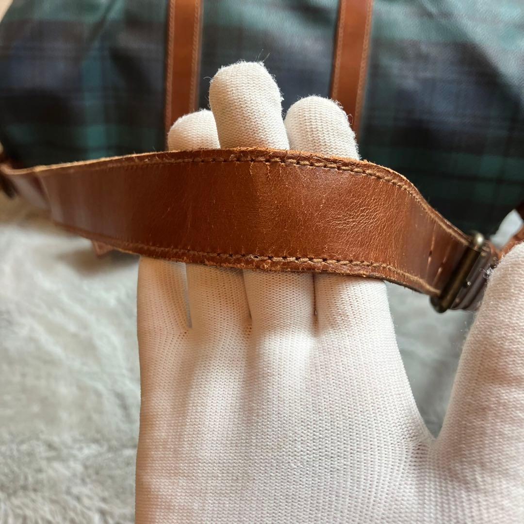 ポロラルフローレン　大容量　ボストンバッグ　チェック　レザー　PVC グリーン