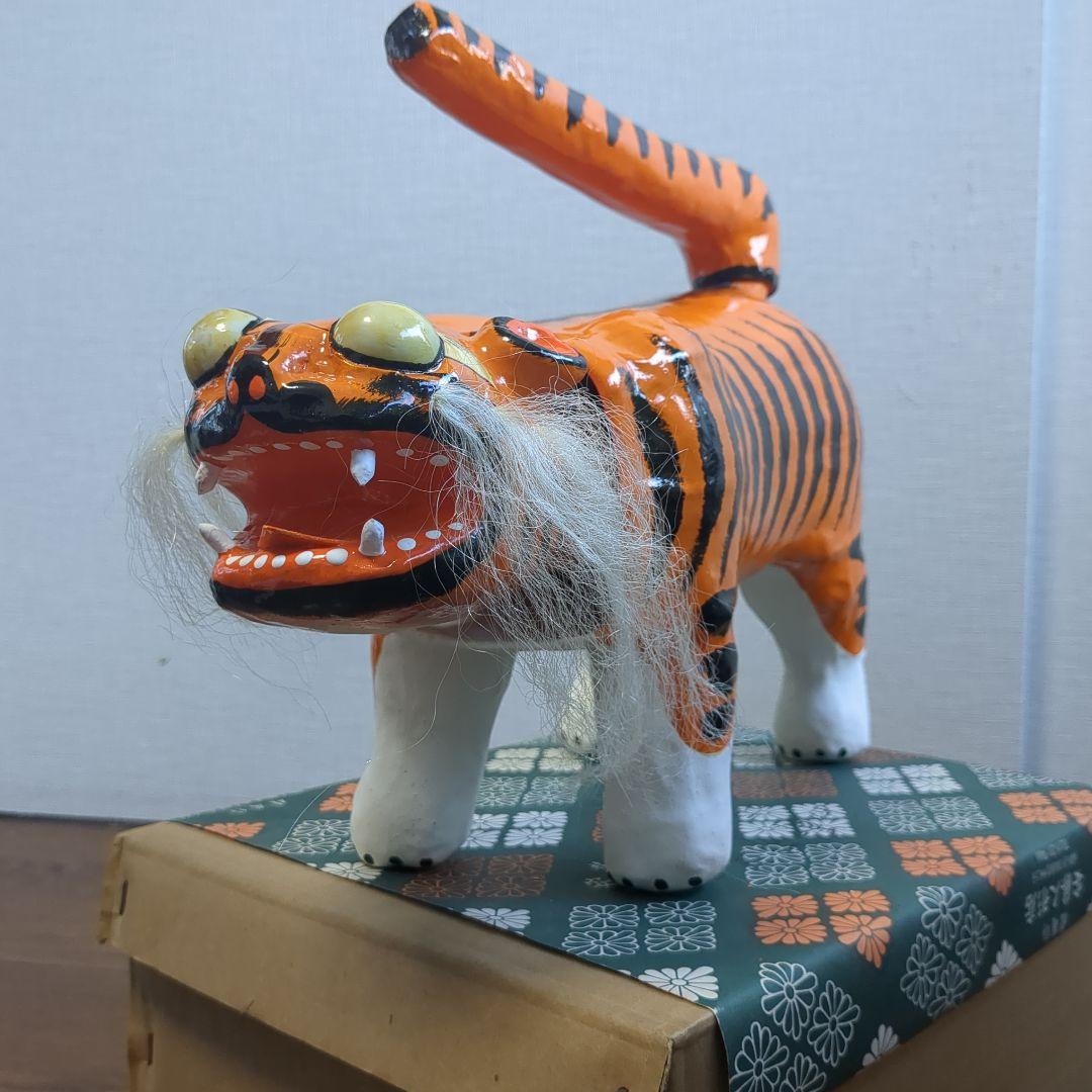 ③端午の節句 張子の虎 桂甫作｜箱付｜発色良好・保存状態良　郷土玩具　首振り