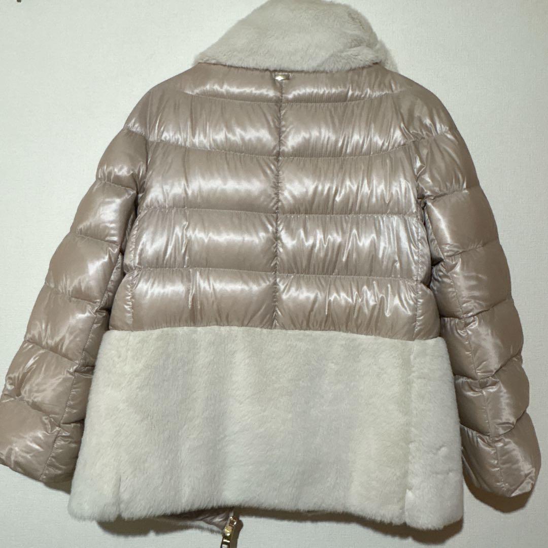 【八菜】HERNO ベージュ ダウンコート エコファー 素材切替ダウン