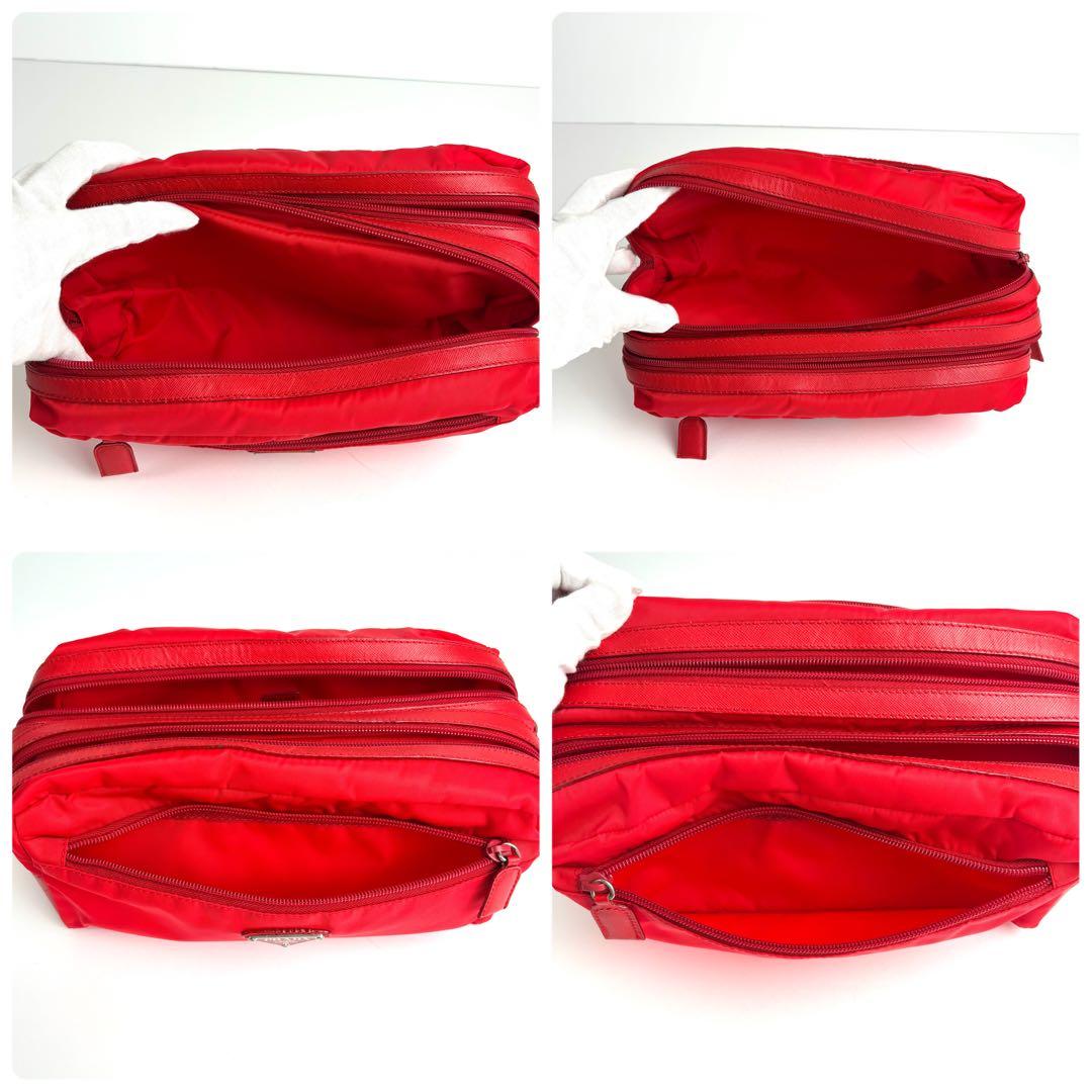 極美品 PRADA セカンドバッグ ポーチ 三角ロゴ ナイロン サフィアーノ